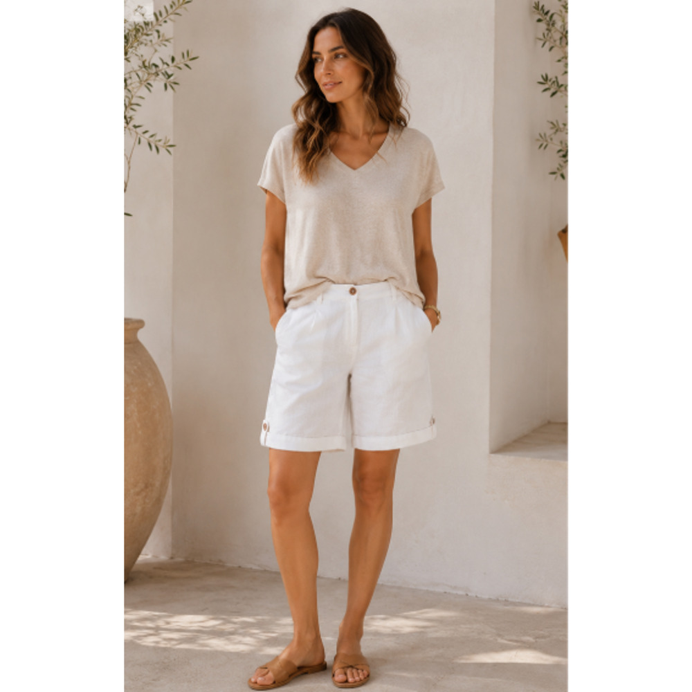 Eileen Fisher Women White Organic Linen Bermuda Shorts Sz S Casual Summer Travel - Picture 3 of 12